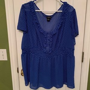 Torrid plus sized blue and white polka dot top
